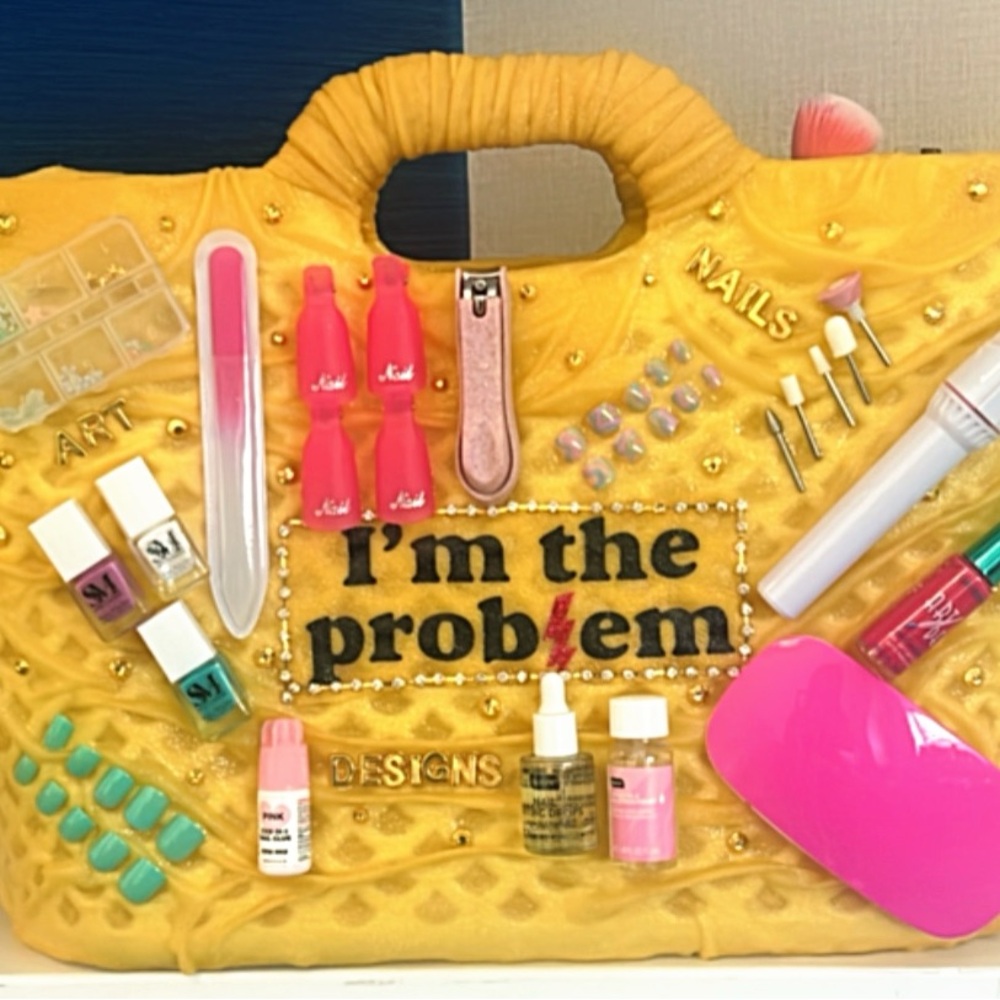 Yellow Nail Art Organizer with Accessories